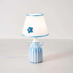 Lámpara de mesa de cerámica con rayas azules y diseño floral para dormitorio o estudio, con interruptor de luz LED E27 - Product Image 2