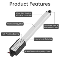 Actionneur linéaire électrique miniature à course de 10-200 mm, 12 V, 5 mm/s, 188 N/42,26 lb, actionneur de levage linéaire à mouvement alternatif avec support