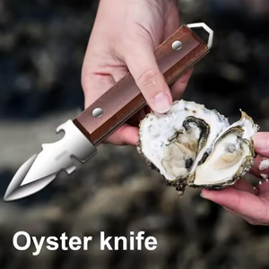 Outils de fouille multifonctions en acier inoxydable avec manche en bois Outils d'ouverture de coquilles de pétoncles Outils d'ouverture de huîtres Couteau à huîtres - Product Image 1