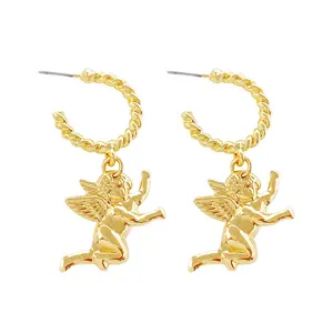 Fashion Jewelry cute angel 18k gold plated hoop drop earrings for women girls