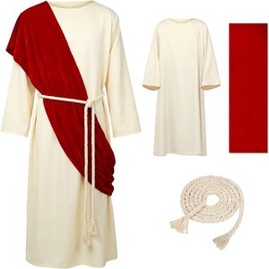 Costume de Jésus SINSEN pour adulte, 3 pièces, robe religieuse avec écharpe rouge et ceinture en corde pour Halloween, Pâques, déguisement - Product Image 3