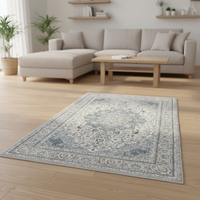 Huirong Modern Vintage Floral Runner Rugs 2x6ft Blue Low Pile Soft Polyester 1cm Thick Machine Washable for Home Corridor Use