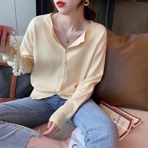 2026 여성 가디건 스웨터 캐주얼 O-넥 긴 소매 싱글 브레스트 슬림 패션 유행에 대 한 한국 상의 - Product Image 2