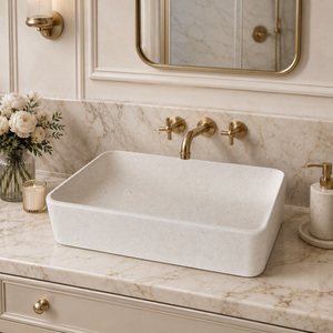 อ่างล้างมือแบบติดผนังหินธรรมชาติหรูหราจาก Poulars Wholesale รุ่น Moonlight Beige ทำจากหินอ่อน - Product Image 6
