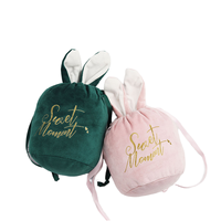 Sac de rangement rond en velours conçu sur mesure pour dames drôle Festival de Pâques lapin oreille cordon anneau étui