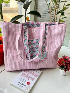 Elegant Style Shopper Tote <b>Bag</b> <b>Lightweight</b> Machine Quilted Handmade Hand Printed Weekend <b>Bag</b> Large Carry <b>Bag</b> Indian Handprinted - Product Image 3