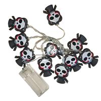 Guirlande lumineuse LED en forme de crâne de dessin animé pour Halloween, alimentée par piles, lumières féériques effrayantes en forme de squelette pour la décoration de jardin d'Halloween