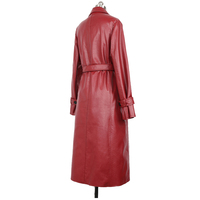 Spot vente en gros de haute qualité rouge épais coupe-vent imperméable manteau en cuir femme ceinture à nouer veste en cuir Maxi