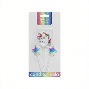 Bougies d'anniversaire licorne Party Love, lot de 3 avec étoiles pour décorations de gâteaux - Product Image 1
