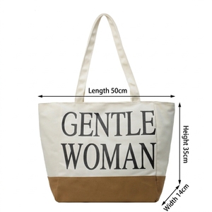 Sac fourre-tout en toile épaisse <span class=keywords><strong>bicolore</strong></span> grande capacité avec fermeture éclair, entièrement doublé, imprimé lettres, sac à bandoulière en toile <span class=keywords><strong>bicolore</strong></span> avec poche intérieure - Product Image 3