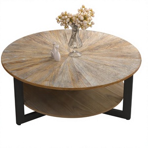 Table basse cocktail industrielle moderne avec pieds en métal, rangement, plateau en verre noir, 2 niveaux arrondis - Product Image 1