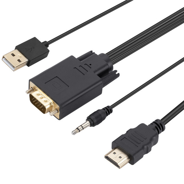 VGA Input To HDMI Output Cable 1080P VGA Male To HDMI Male Cable With 3.5MM Audio Jack Stereo USB 6ft Cable