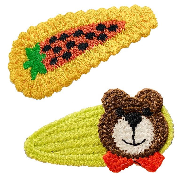 Handmade Hairclip Children Baby Hairgrip Cute Animals Fruit Snap Pins Hair Accessories Crochet Kids Hair Clip With Embroidery