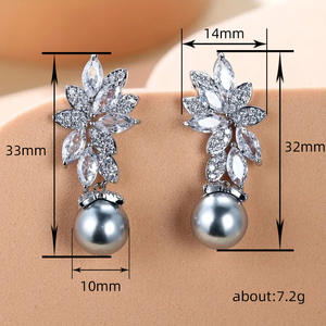 Boucles d'oreilles pendantes élégantes en argent 925 avec cristaux, strass et perles, bijoux de mariage pour femmes, style romantique - Product Image 6
