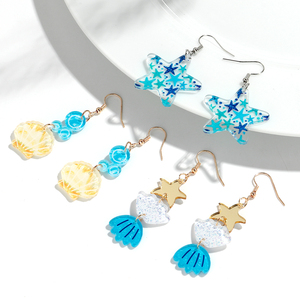 Bijoux de mode d'été Boucles d'oreilles acryliques série océan Boucles d'oreilles créatives coquillages étoiles de mer pour femmes et filles - Product Image 2