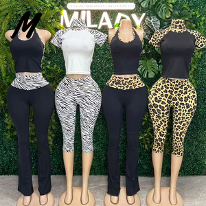 Completo Y2K MILADY con Top Halter Stampa Leopardata e Pantaloni Svasati Pieghevoli per Donna, Set Due Pezzi con Fascia per Capelli Abbinata Stampa Ghepardo - Product Image 2