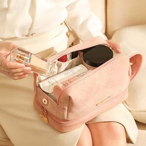 Wholesale Cartoon Multi-layer Portable for Bag <b>Waterproof</b> Travel Cosmetics <b>Pouch</b> Zipper PU Leather Soft Handle Makeup - Product Image 6