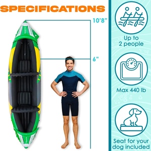 Kayak gonflable en PVC pour 2 personnes, 320 cm, avec auvent solaire amovible exclusif, couleur verte, pour adultes, sports nautiques en plein air - Product Image 3