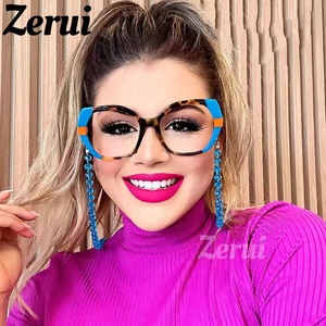 Montures <span class=keywords><strong>de</strong></span> lunettes optiques carrées rétro TR90 œil <span class=keywords><strong>de</strong></span> chat pour femmes, verres transparents anti-lumière bleue avec charnière à ressort, lunettes colorées pour hommes - Product Image 1