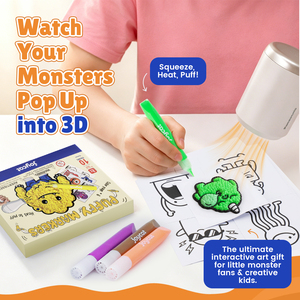 Stylos à pop-corn pour enfants, marqueurs 3D gonflables activés par la chaleur, stylos à dessin à bulles avec 6 pages de coloriage monstres, kit d'art magique à peinture gonflante - Product Image 5