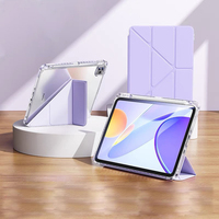 Casing Tablet Anti Benturan dengan Slot Pena, Penyangga Lipat Bentuk Y, Bahan Kulit PU Akrilik Transparan untuk iPad 10.2 10.9 Air Pro 2025