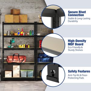 Estante de almacenamiento de 5 niveles de alta resistencia de 72 "H, estantería de garaje de acero metálico ajustable de 2180 libras de capacidad para despensa de cocina de sótano - Product Image 3