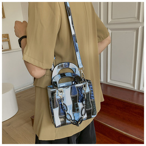 <span class=keywords><strong>Bolso</strong></span> de mano de cuero con estampado de bambú para mujer, bandolera cuadrada de lujo con estampado de bambú azul, 2022 - Product Image 6