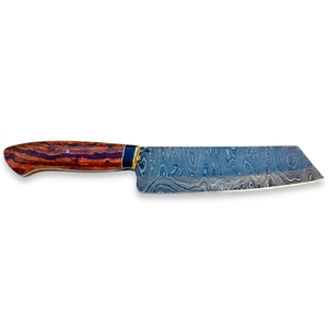 Couteau de préparation de cuisine artisanal en acier Damas de style Nakiri avec manche en bois de rose naturel - Product Image 1