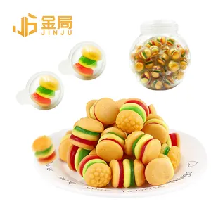 Islamic 8g hamburger fudge candy fruity gummy soft sweets with bucket packing