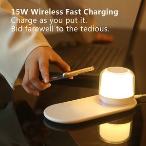 Nouvelle lampe de chevet portable sans fil rechargeable avec haut-parleur sans fil 15W à charge rapide, lumière RGB et chargeur de téléphone sans fil - Product Image 3