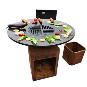 Grosir Besar Kapasitas 6-8 Orang Corten Steel BBQ Grill Arang Bbq Pemanggang Portable OEM Menyambut