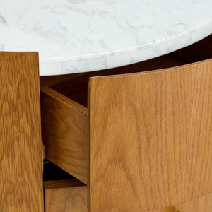 Custom Natural Marble and Solid Oak <b>Sofa</b> <b>Side</b> <b>Table</b> With Drawers for Bedroom Living Room Bedside <b>Table</b> Nightstands - Product Image 2