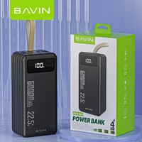 BAVIN Prix de gros Banque d'alimentation portable à grande capacité avec écran LED personnalisé, charge rapide 22,5W, 60000mAh avec lampe de poche PC053S