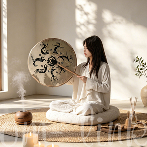 Tambour chamanique artisanal en peau de chèvre pour la pleine conscience, la relaxation et le bien-être <span class=keywords><strong>holistique</strong></span> - Product Image 4