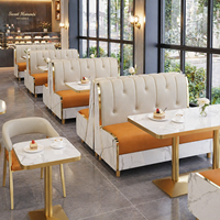 Ensemble table et chaises de restauration rapide commerciales, sièges de banquettes de restaurant en bois massif rembourrés sur mesure pour café, bistrot, espace repas
