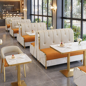Conjunto de Mesa y Sillas para Comida Rápida Comercial, Tapizadas y Personalizadas, Asientos de Madera Sólida para Restaurante, Cafetería, <span class=keywords><strong>Bistro</strong></span> y Área de Comedor - Product Image 1