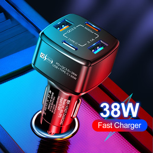 ที่ชาร์จในรถยนต์คุณภาพสูง QC 3.0 ชาร์จเร็ว 2 พอร์ต USB 2 พอร์ต Type C สำหรับโทรศัพท์มือถือทุกชนิด อุปกรณ์เสริมในรถยนต์ - Product Image 2