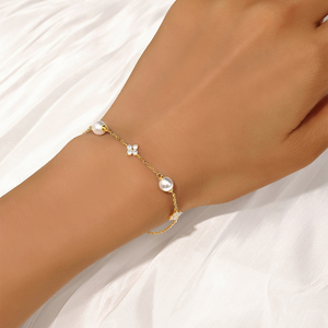 Bracelet de luxe pour femme, tendance, forme ronde, perle blanche de qualité AA, argent 925, plaqué or 18 carats, chaîne et maillons - Product Image 5