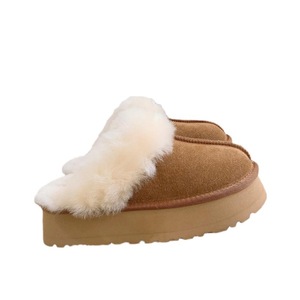 Women Ladies Winter Platform Thick Sole Cow <strong>Leather</strong> Sheep Fleece Classic Fashion Ankle <strong>Flat</strong> Slipper Snow <strong>Boot</strong> - Product Image 1