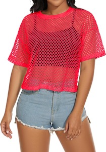 Personalizza la Tua Etichetta: Top a Rete <span class=keywords><strong>Trasparente</strong></span> da <span class=keywords><strong>Donna</strong></span>, Maglietta Copricostume, Camicetta <span class=keywords><strong>Trasparente</strong></span>, Top Sexy, T-shirt Corta per Donne - Product Image 5