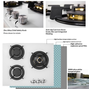 Cuisinière à <span class=keywords><strong>gaz</strong></span> naturel encastrable de <span class=keywords><strong>petite</strong></span> taille de style européen à trois brûleurs avec surface en verre trempé 5,0 kW et brûleur tout en cuivre - Product Image 5