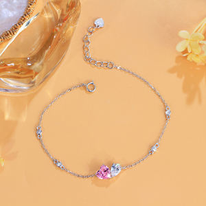 925 शुद्ध चांदी गुलाबी और सफेद सिंथेटिक जिरकोनिया दिल वाटरड्रॉप डिजाइन महिलाओं के लिए आकर्षक कंगन डिजाइन - Product Image 2