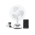Southeast Asia Hot Sale 3 PP Horn Blade USB DC Table 12 Inch Solar Table Rechargeable Fan with Solar Panel and Led Bulb