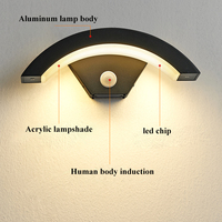 Lampe murale LED extérieure en aluminium IP65 étanche 18W avec détecteur de mouvement radar et diffuseur en polycarbonate pour jardin, balcon, véranda
