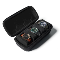Boîte à montres de luxe portable avec fermeture éclair, 3 emplacements, logo personnalisé, étanche, en EVA, noire, pour voyage