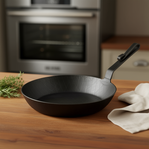 Serving <b>Pan</b> Wrought Iron 24Cm Curved <b>Handle</b> High Rim Black - Product Image 3