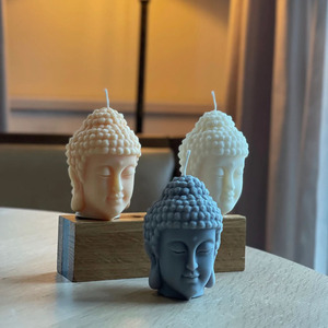 Bougie artisanale personnalisée en cire de soja en forme de tête de <span class=keywords><strong>Bouddha</strong></span> joyeux, chakra, prière, religion, statue bouddhiste, bougie pour la décoration de la maison pour Diwali - Product Image 2