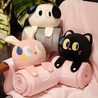 Couverture de maison 2-en-1 en polyester 100% à motif dessin animé, pliable, utilisable comme châle de sieste, coussin animaux en peluche, technique tricotée, petite taille