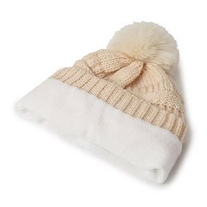 Women's Winter Korean Style Cable Knit Hat With Pom Pom Warm Beanie For Women 56-58Cm Gray Apricot Wine Red Black - Product Image 2