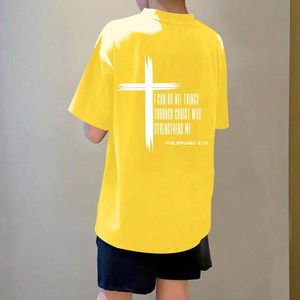 เสื้อยืดเด็กผู้ชายลายกราฟิกคริสเตียน ลายกางเขน ข้อพระคัมภีร์ สร้างแรงบันดาลใจ ผ้าฝ้าย แขนสั้น สำหรับเด็ก - Product Image 4